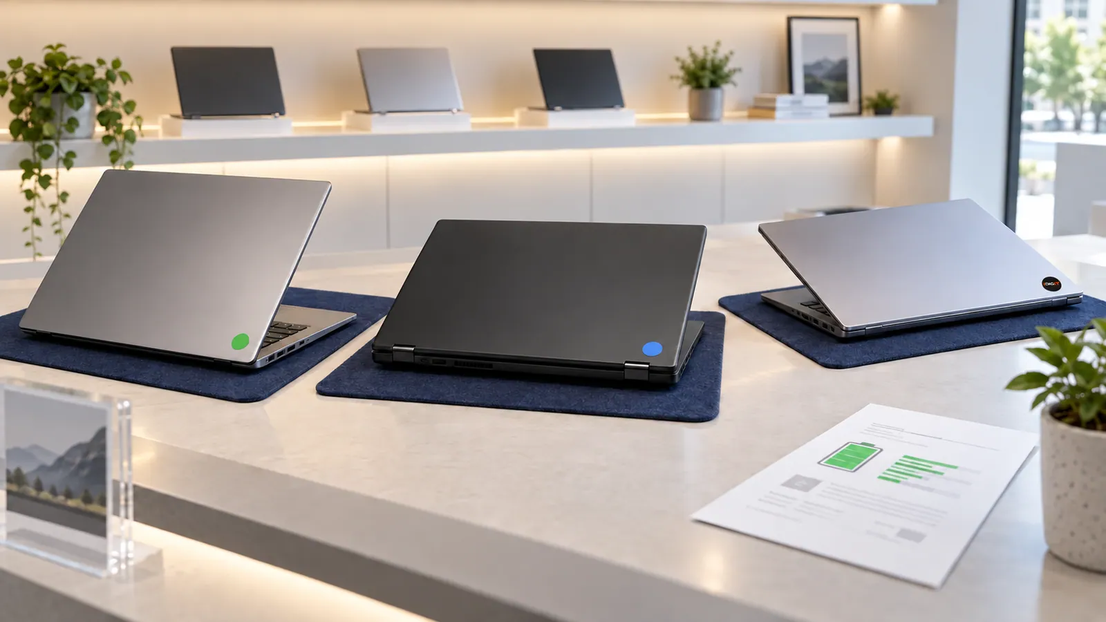 Notebooks seminovos durante inspeção técnica